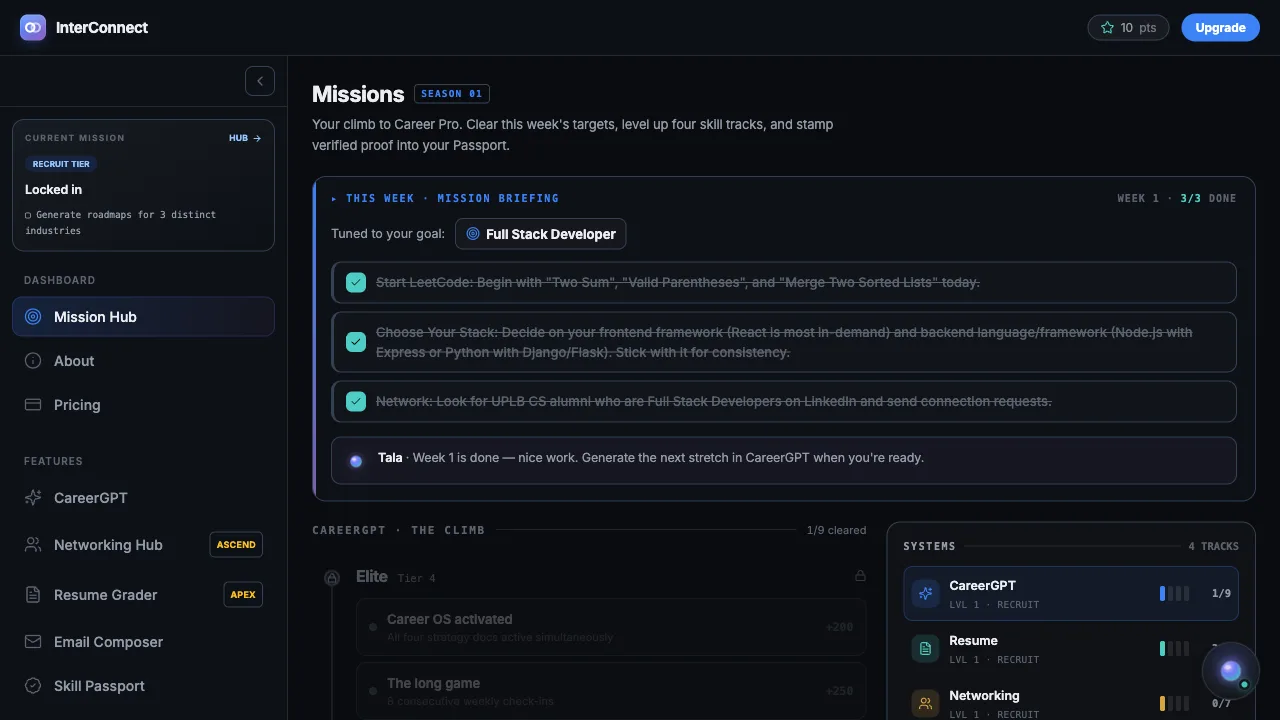 InterConnect AI career platform interface